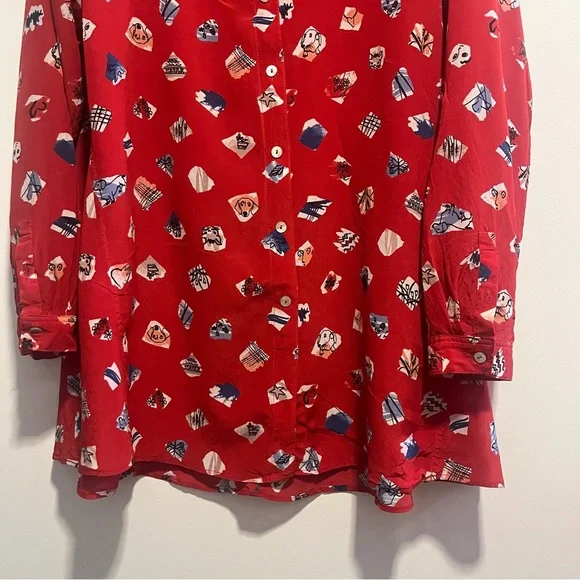 Anthropologie John Mark Silk Dog Print Tunic Playful Artistic Button Front Top - Picture 3 of 13